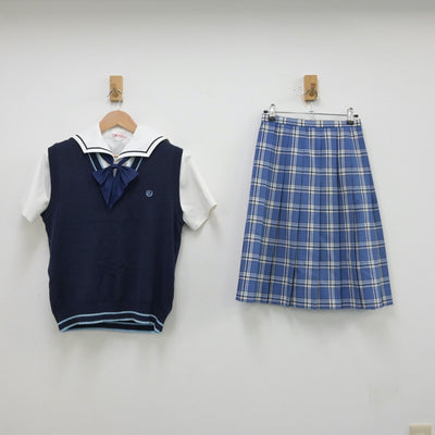 【中古】愛媛県 帝京第五高等学校 女子制服 5点（セーラー服・ニットベスト・スカート）sf013299