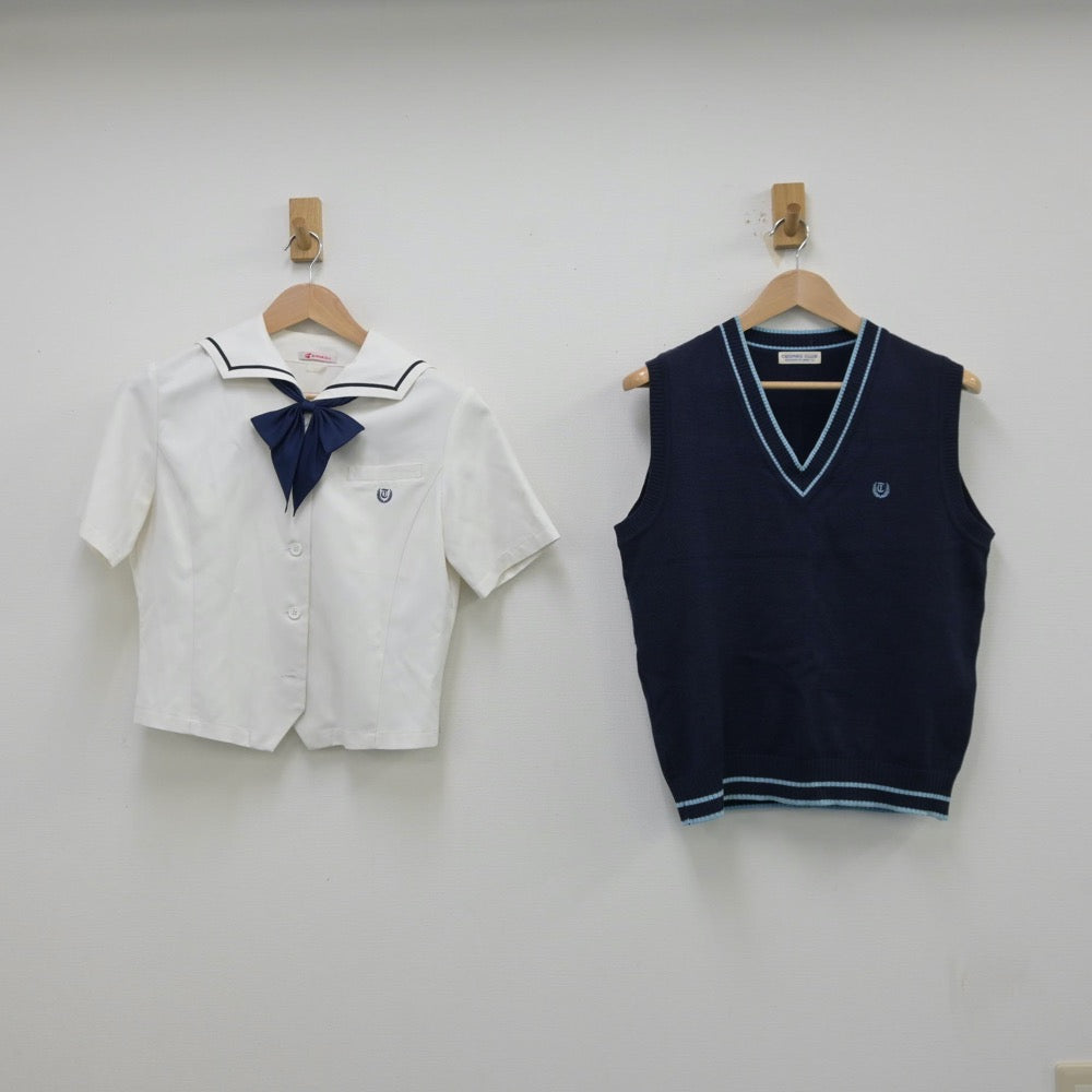 【中古】愛媛県 帝京第五高等学校 女子制服 5点（セーラー服・ニットベスト・スカート）sf013299