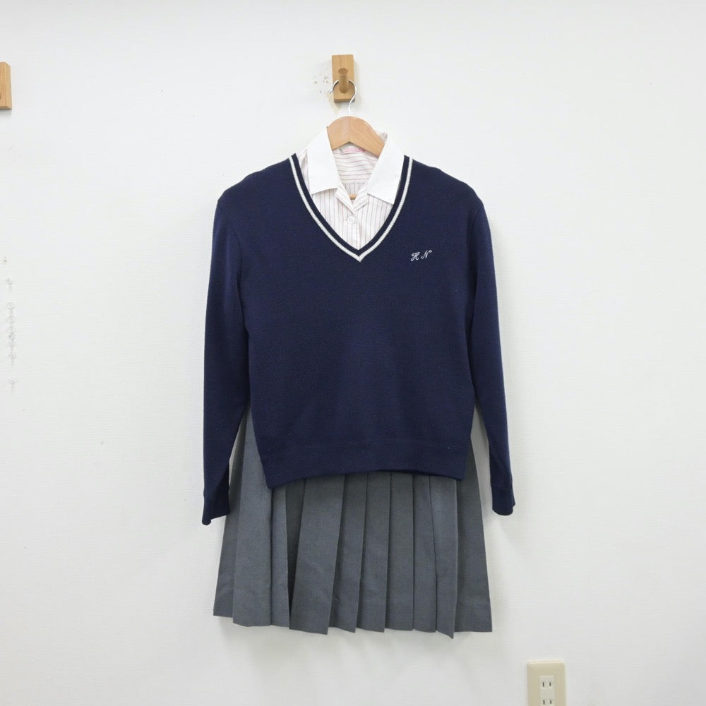 【中古】愛知県 半田農業高等学校 女子制服 4点（シャツ・ニット・スカート）sf013326