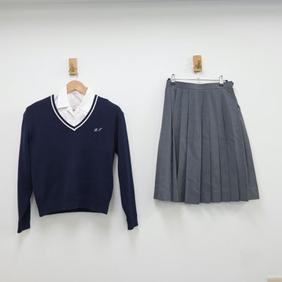 【中古】愛知県 半田農業高等学校 女子制服 4点（シャツ・ニット・スカート）sf013326