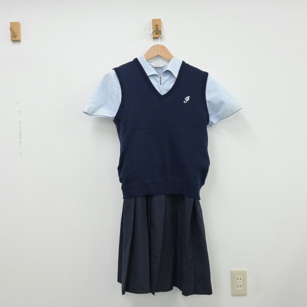 【中古】熊本県 必由館高等学校 女子制服 3点（シャツ・ニットベスト・ジャンパースカート）sf013356