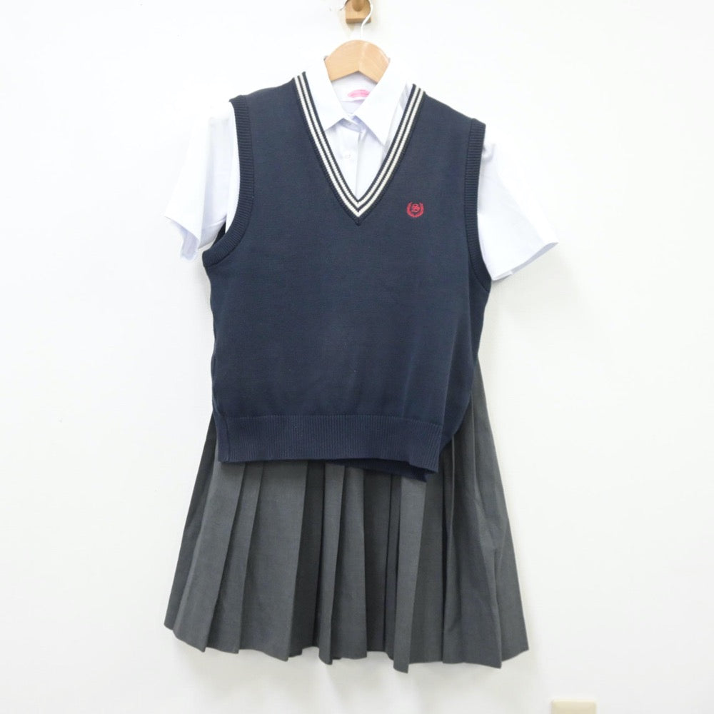 【中古】福岡県 福岡市立西陵高等学校 女子制服 3点（シャツ・ニットベスト・スカート）sf013387