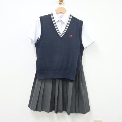 【中古】福岡県 福岡市立西陵高等学校 女子制服 3点（シャツ・ニットベスト・スカート）sf013387