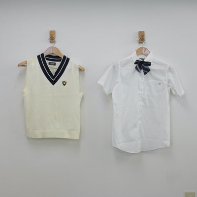 【中古】山口県 梅光学院中学校高等学校 女子制服 5点（シャツ・ニットベスト・スカート）sf013437