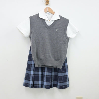 【中古】東京都 富士見高等学校 女子制服 4点（シャツ・ニットベスト・スカート）sf013440