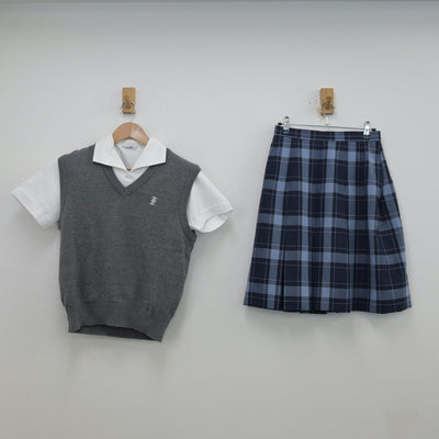 【中古】東京都 富士見高等学校 女子制服 4点（シャツ・ニットベスト・スカート）sf013440