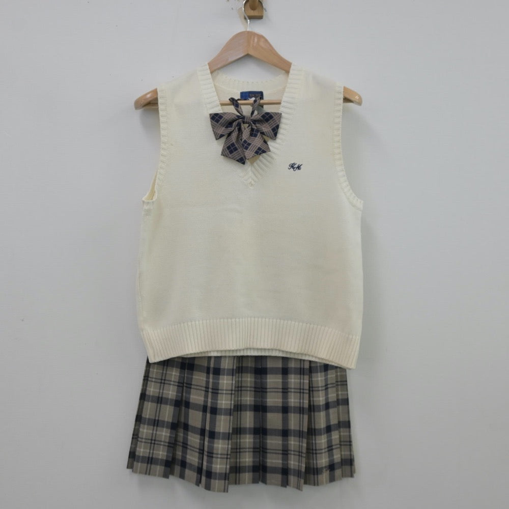 【中古】埼玉県 川越南高等学校 女子制服 3点（ニットベスト・スカート）sf013445