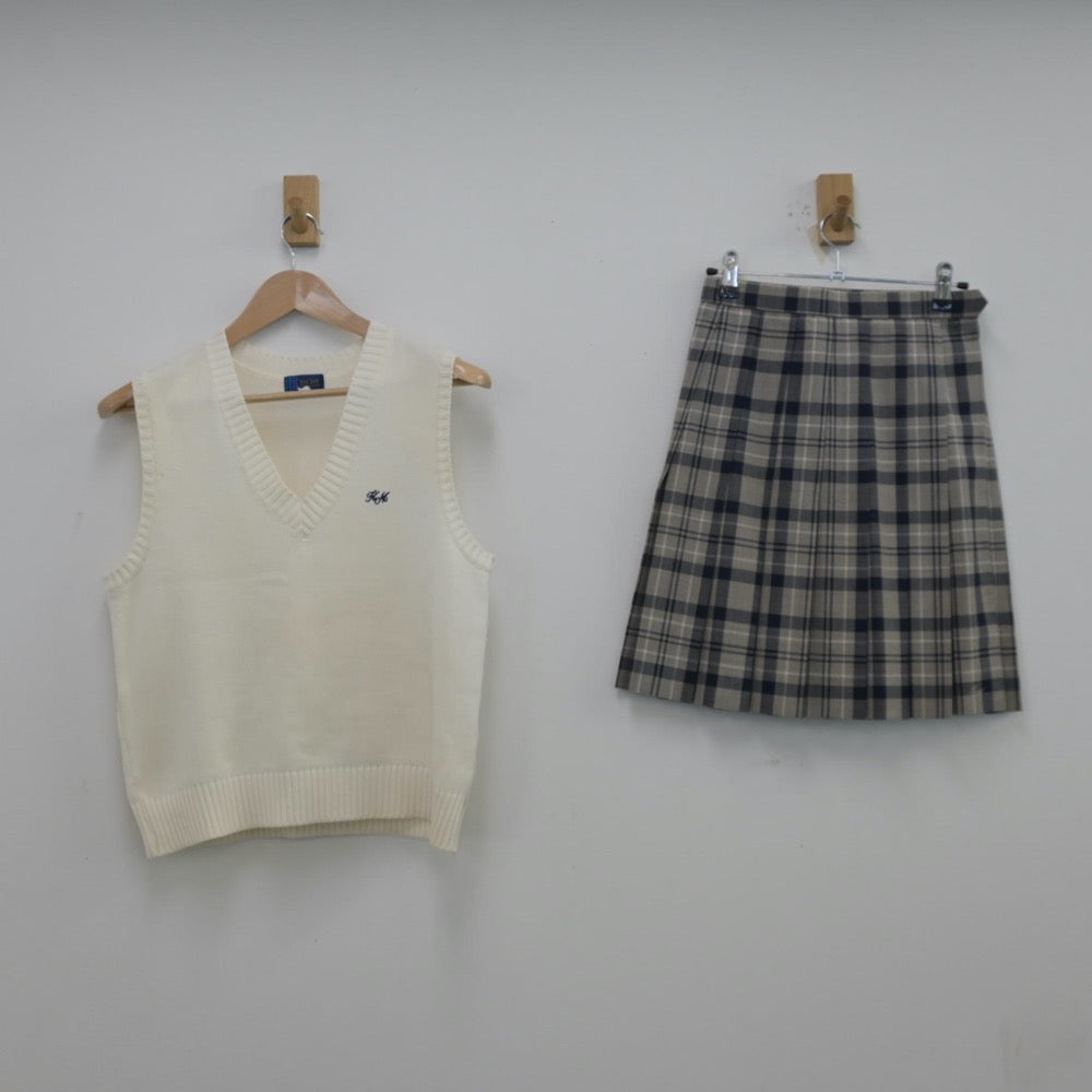 【中古】埼玉県 川越南高等学校 女子制服 3点（ニットベスト・スカート）sf013445