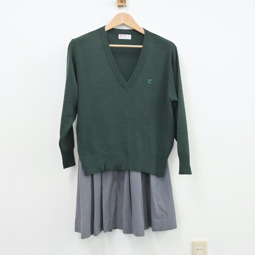 【中古】広島県 駅家中学校 女子制服 2点（ニット・スカート）sf013463