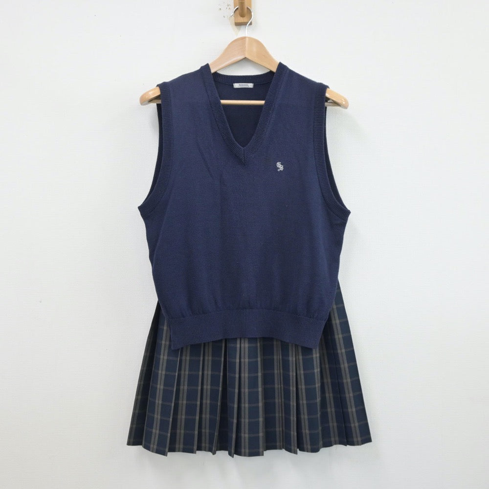 【中古】東京都 都立第五商業高等学校 女子制服 2点（ニットベスト・スカート）sf013478