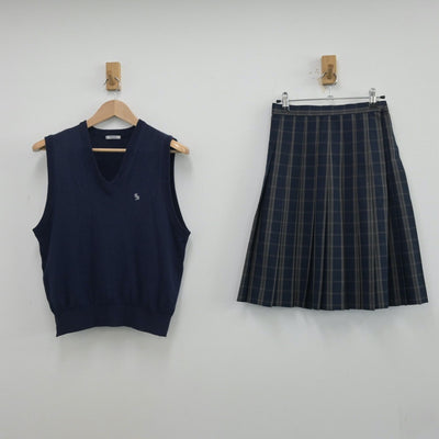 【中古】東京都 都立第五商業高等学校 女子制服 2点（ニットベスト・スカート）sf013478