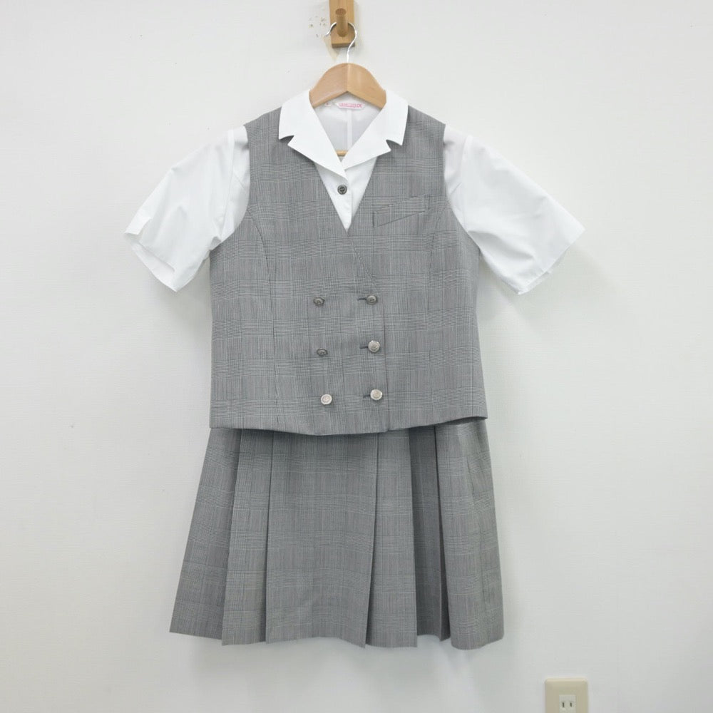 【中古】岩手県 盛岡大学附属高等学校 女子制服 4点（シャツ・ベスト・スカート）sf013514