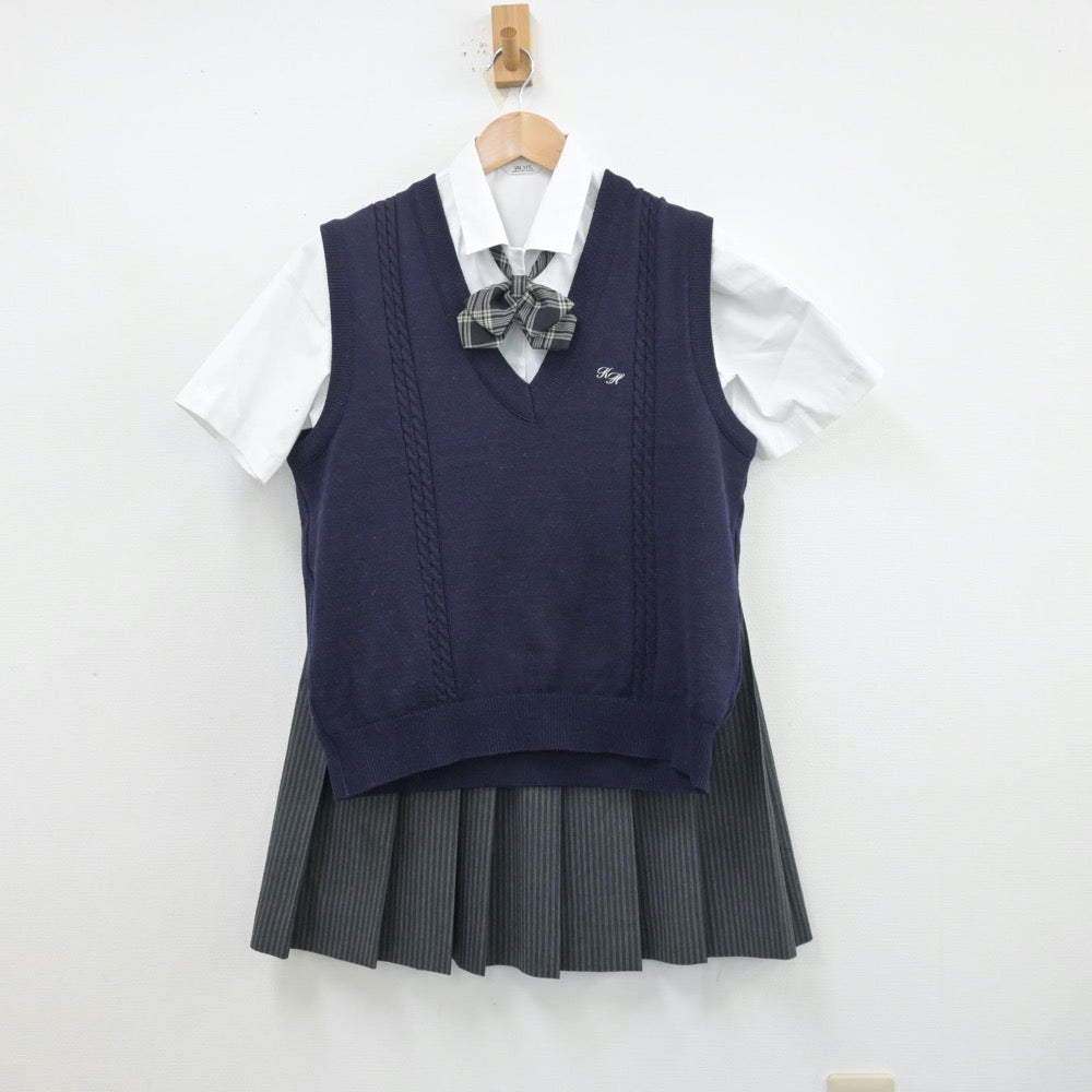 【中古】千葉県 木更津東高等学校 女子制服 4点（シャツ・ニットベスト・スカート）sf013515