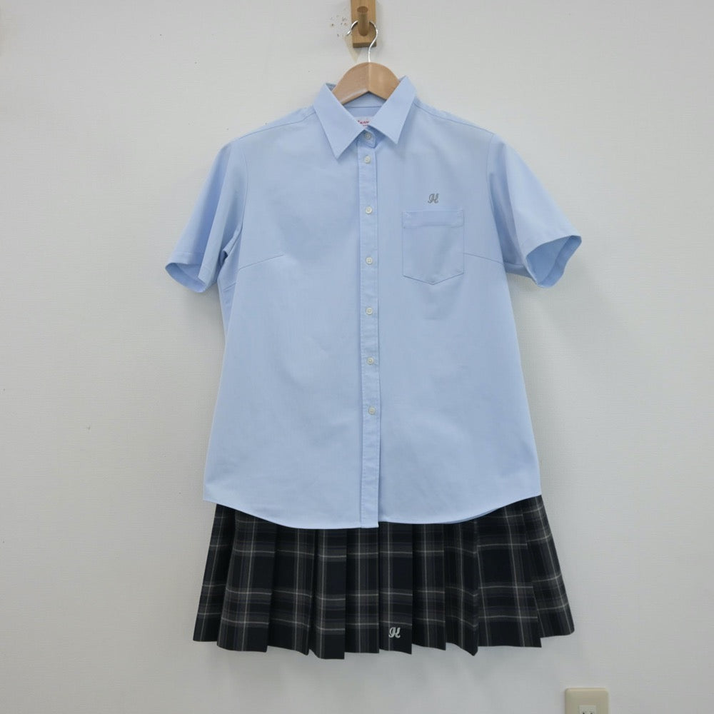 【中古】大阪府 大阪府立貝塚高等学校 女子制服 3点（シャツ・スカート）sf013562