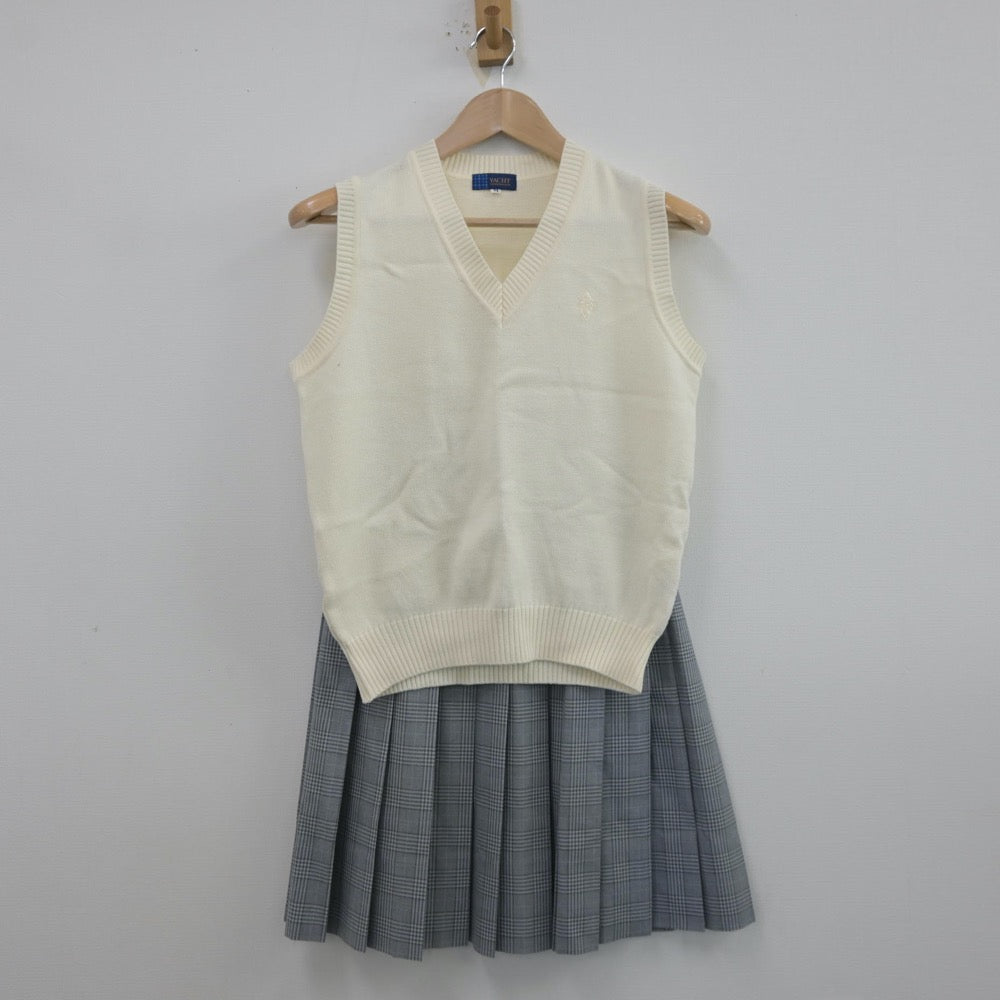 【中古】東京都 普連土学園高等学校 女子制服 2点（ニットベスト・スカート）sf013587