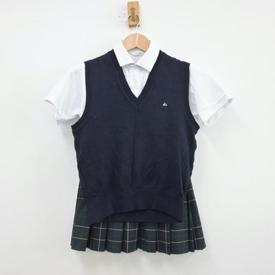 【中古】神奈川県 向上高等学校 女子制服 3点（シャツ・ニットベスト・スカート）sf013617