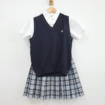 【中古】愛知県 同朋高等学校 女子制服 4点（シャツ・シャツ・ニットベスト・スカート）sf013620