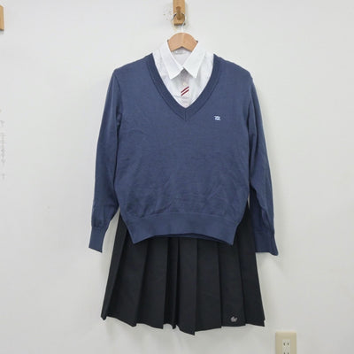 【中古】京都府 乙訓高等学校 女子制服 3点（シャツ・ニット・スカート）sf013663