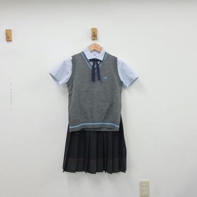 【中古】大阪府 近畿大学泉州高等学校 女子制服 5点（シャツ・ニットベスト・スカート）sf013686