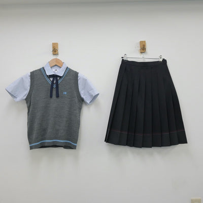 【中古】大阪府 近畿大学泉州高等学校 女子制服 5点（シャツ・ニットベスト・スカート）sf013686