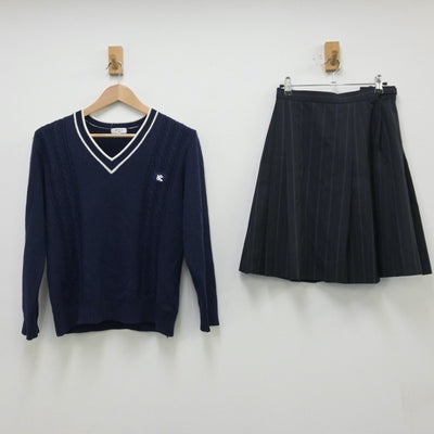 【中古】埼玉県 久喜高等学校 女子制服 2点（ニット・スカート）sf013772