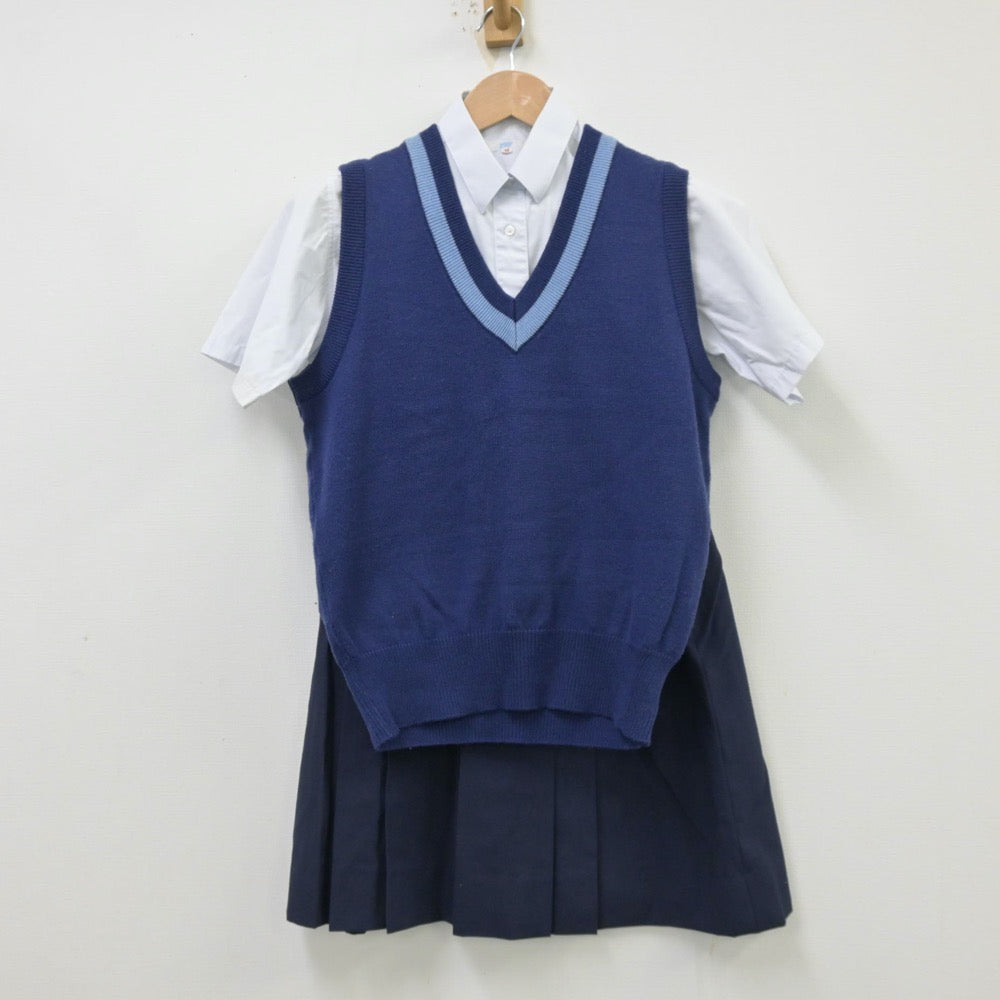 【中古】東京都 私立青陵高等学校 女子制服 3点（シャツ・ニットベスト・スカート）sf013777