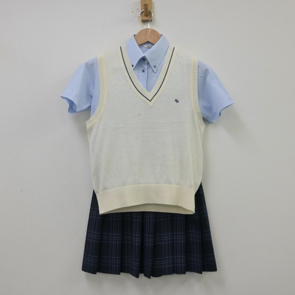 【中古】神奈川県 中央大学附属横浜中学校 女子制服 3点（シャツ・ニットベスト・スカート）sf013795