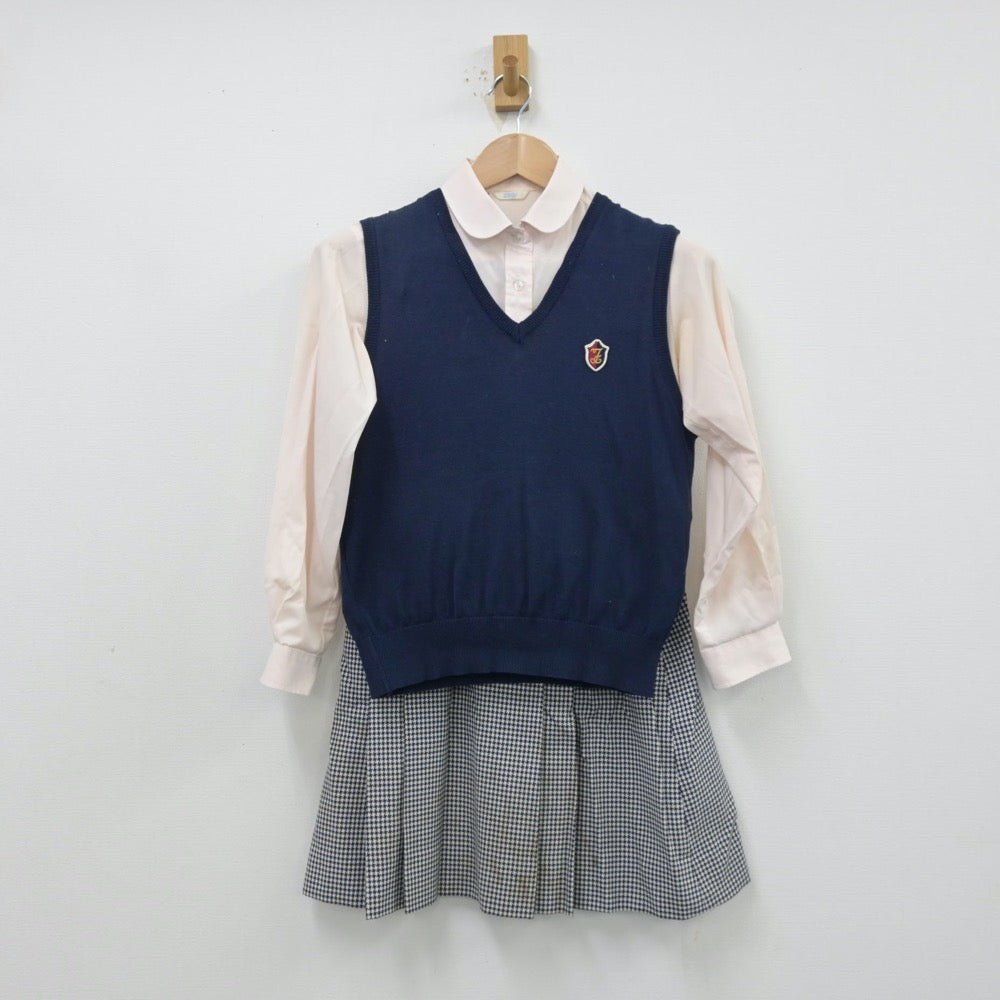 【中古】東京都 富士見ヶ丘高等学校 女子制服 3点（ニットベスト・シャツ・スカート）sf013885