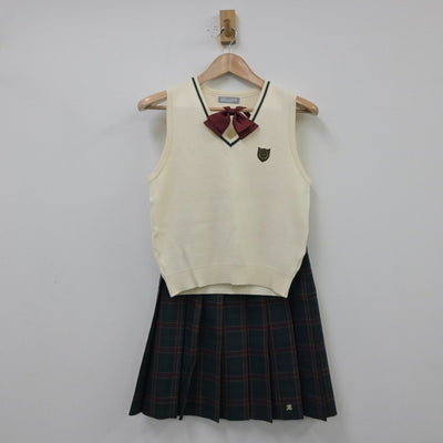 【中古】大阪府 日根野高等学校 女子制服 3点（ニットベスト・スカート）sf013929