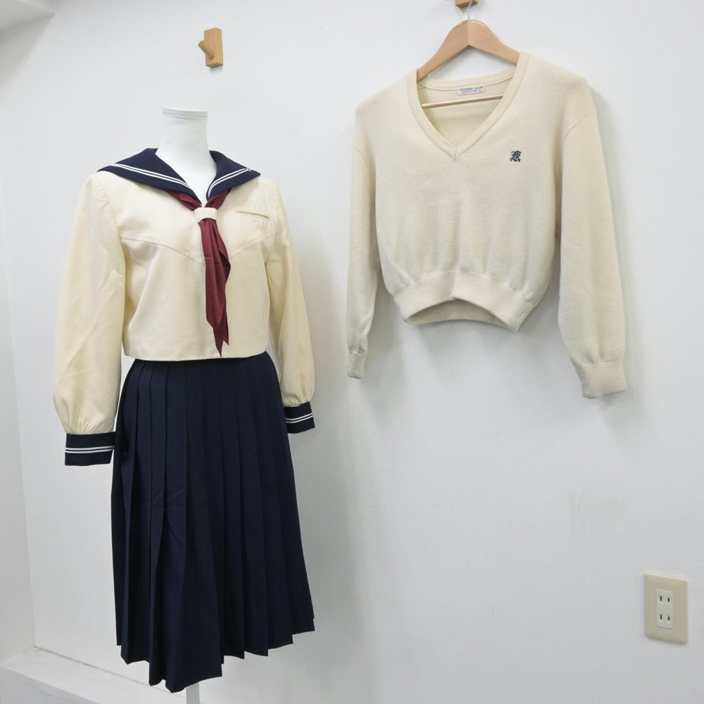 【中古】東京都 國學院大學久我山中学高等学校 女子制服 4点（セーラー服・ニット・スカート）sf013931