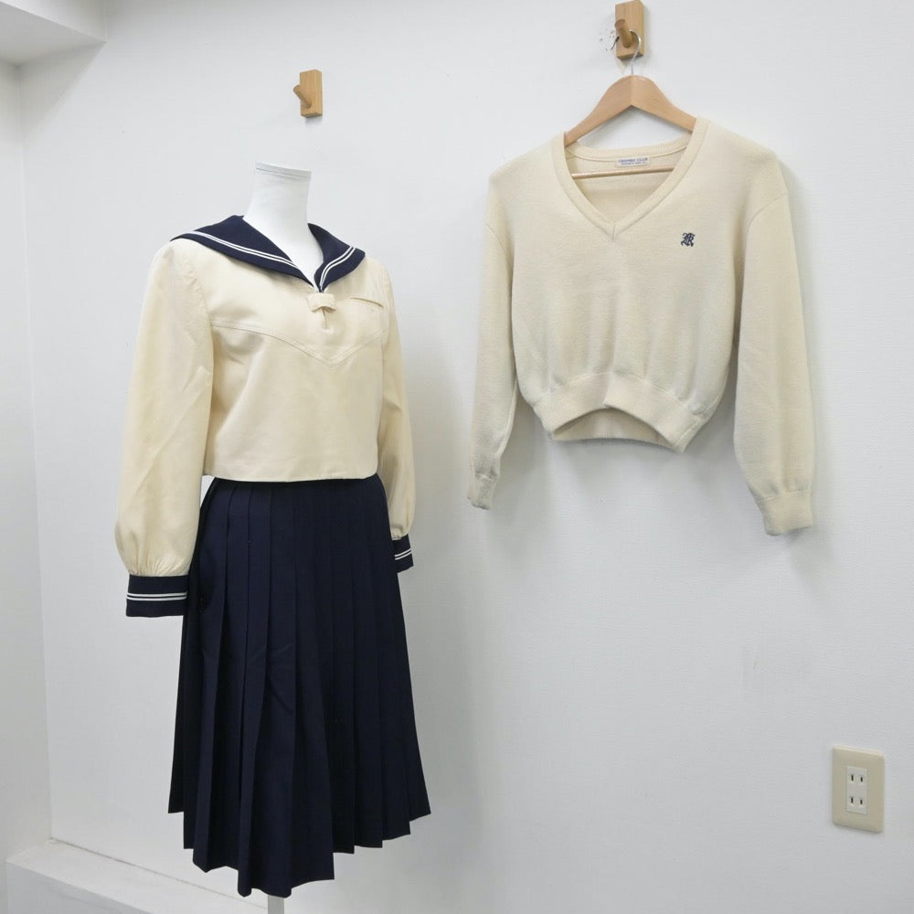 【中古】東京都 國學院大學久我山中学高等学校 女子制服 3点（セーラー服・ニット・スカート）sf013932