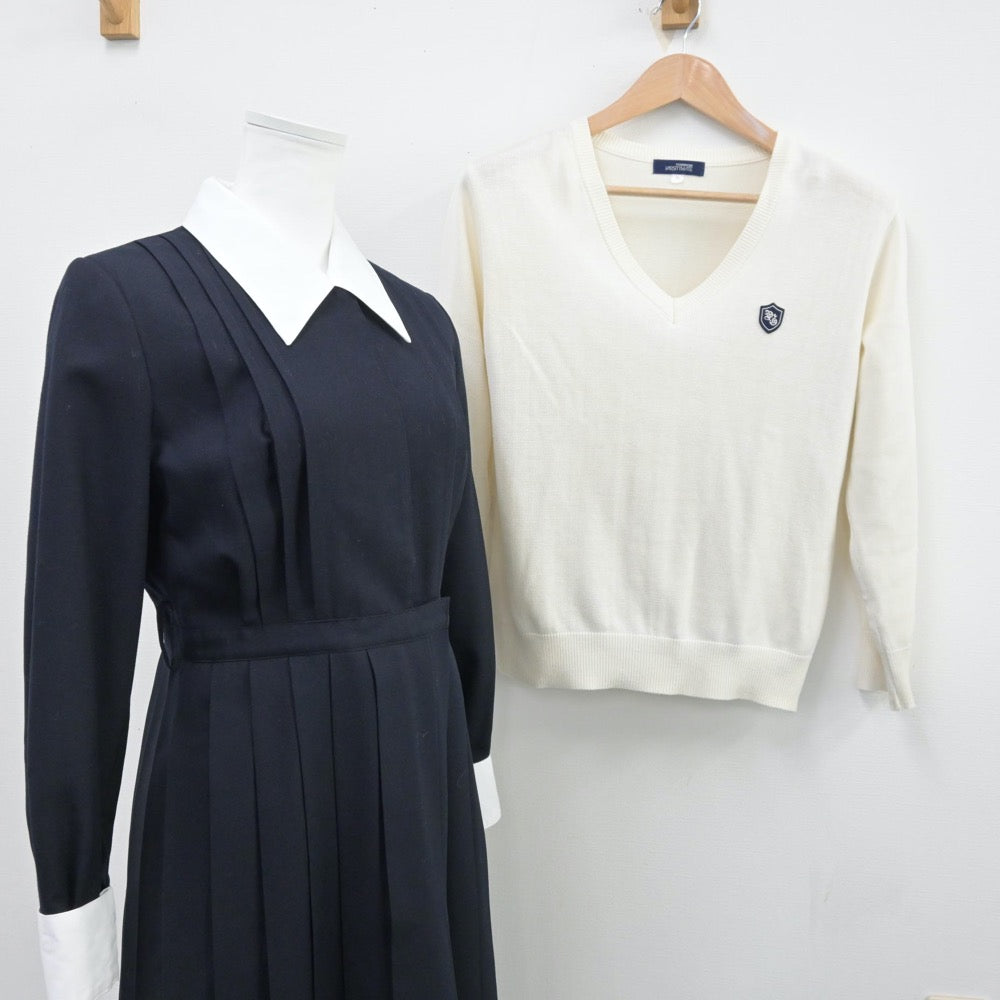 【中古】東京都 山脇学園中学校、高等学校 女子制服 2点（ワンピース・ニット）sf014015