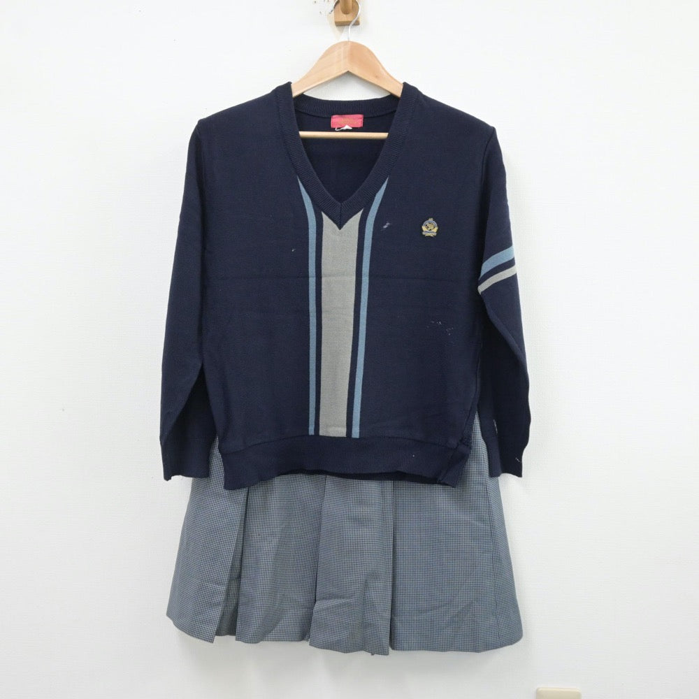 【中古】京都府 京都成安高等学校 女子制服 2点（ニット・スカート）sf014017