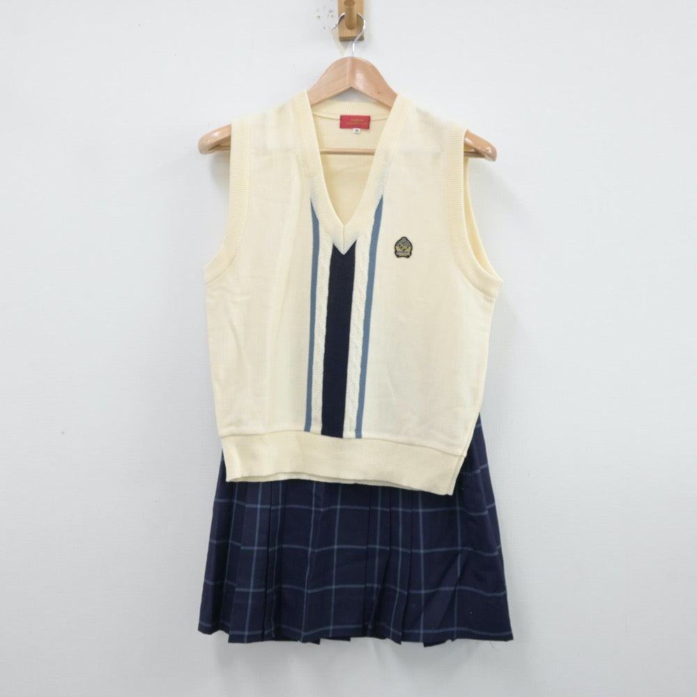 【中古】京都府 京都成安高等学校 女子制服 2点（ニット・スカート）sf014020