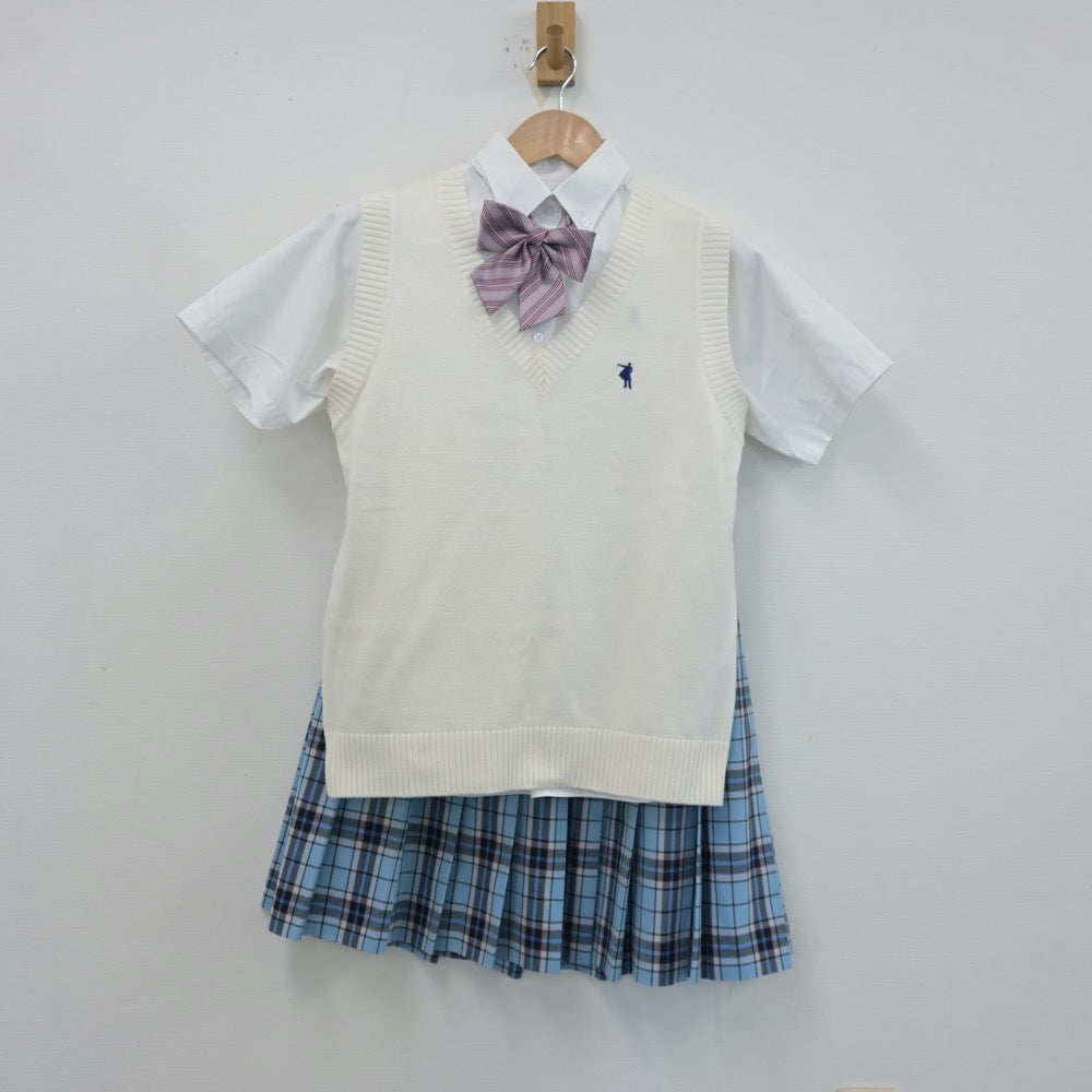 【中古】神奈川県 クラーク国際高等学校 女子制服 5点（シャツ・シャツ・ニットベスト・スカート）sf014055