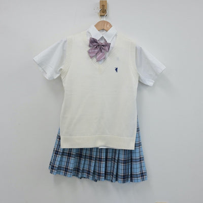 【中古】神奈川県 クラーク国際高等学校 女子制服 5点（シャツ・シャツ・ニットベスト・スカート）sf014055