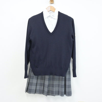 【中古】茨城県 聖徳大学附属取手聖徳女子高等学校 女子制服 3点（シャツ・ニット・スカート）sf014058