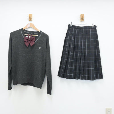 【中古】埼玉県 埼玉栄高等学校 女子制服 3点（ニット・スカート）sf014061