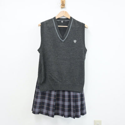 【中古】埼玉県 埼玉栄高等学校 女子制服 3点（ニットベスト・スカート）sf014063