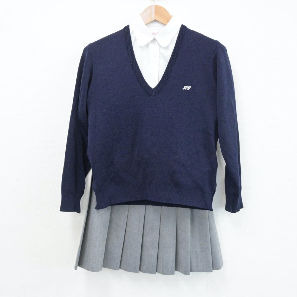 【中古】神奈川県 平塚学園高等学校 女子制服 3点（シャツ・ニット・スカート）sf014087