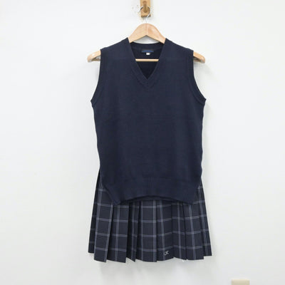 【中古】東京都 葛飾野高等学校 女子制服 2点（ニットベスト・スカート）sf014135