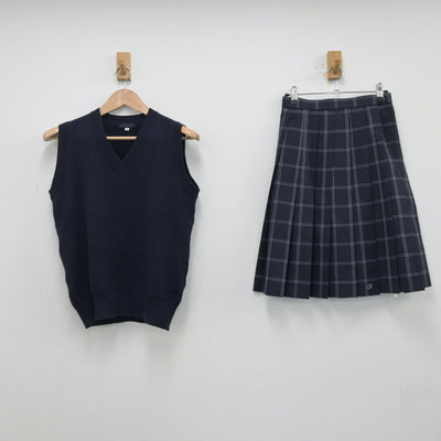 【中古】東京都 葛飾野高等学校 女子制服 2点（ニットベスト・スカート）sf014135