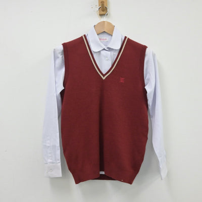 【中古】広島県 神辺中学校 女子制服 2点（シャツ・ニットベスト）sf014170