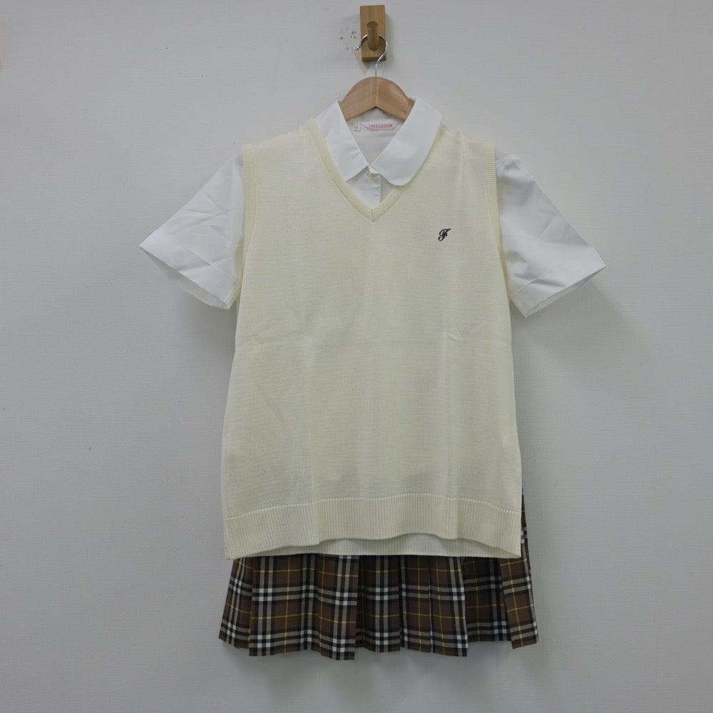 【中古】京都府 福知山成美高等学校 女子制服 5点（シャツ・ニットベスト・スカート）sf014189