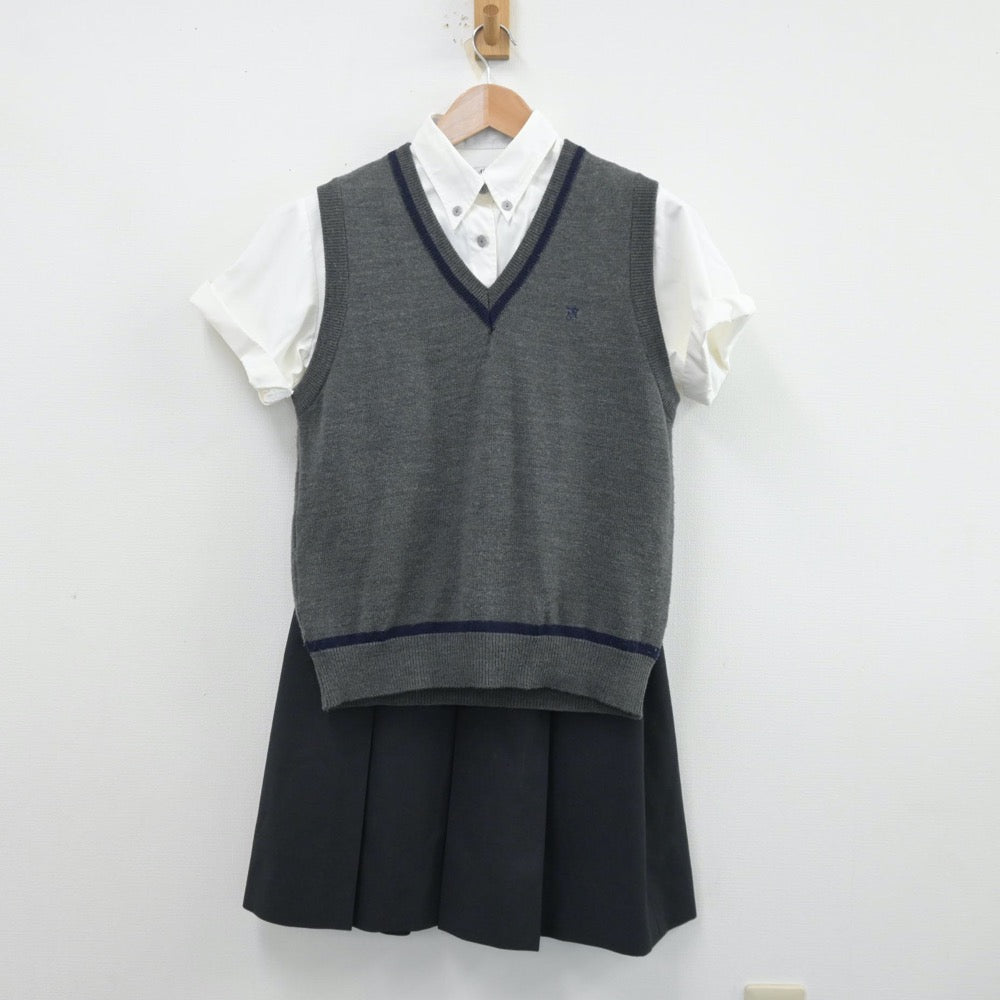 【中古】大阪府 大阪府立長野高等学校 女子制服 4点（シャツ・ニットベスト・スカート）sf014203