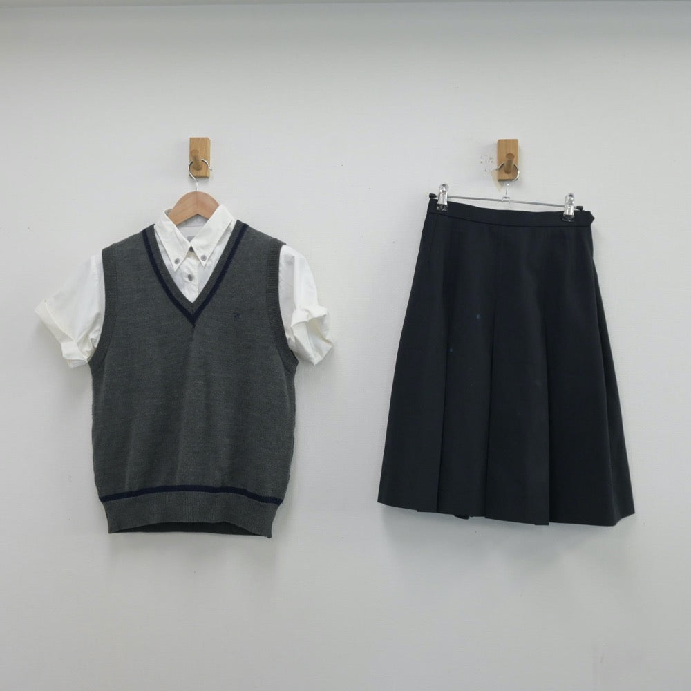 【中古】大阪府 大阪府立長野高等学校 女子制服 4点（シャツ・ニットベスト・スカート）sf014203