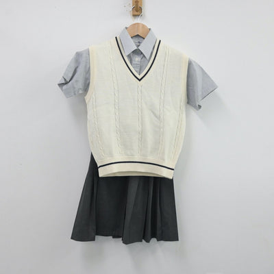 【中古】岡山県 金光学園高等学校 女子制服 4点（シャツ・ニットベスト・スカート）sf014205