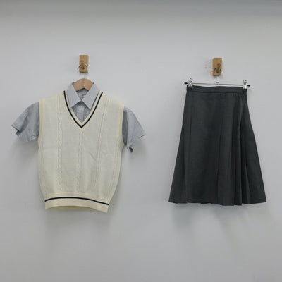 【中古】岡山県 金光学園高等学校 女子制服 4点（シャツ・ニットベスト・スカート）sf014205