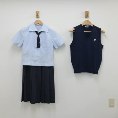 【中古】熊本県 熊本市立必由館高等学校 女子制服 4点（シャツ・ニットベスト・ジャンパースカート）sf014215