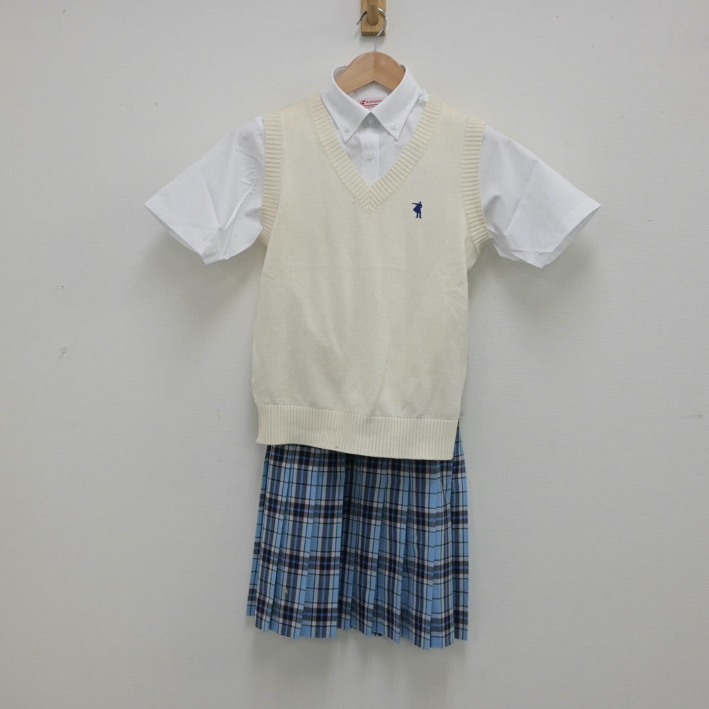 【中古】広島県 クラーク記念国際高等学校広島キャンパス 女子制服 5点（シャツ・ニットベスト・スカート）sf014250